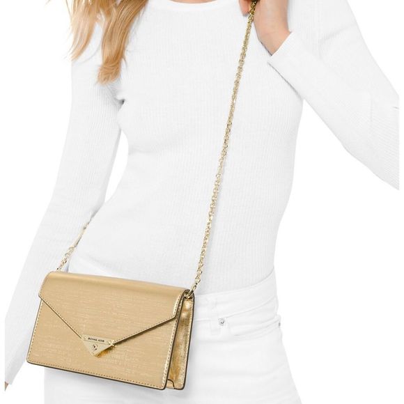 MICHAEL Michael Kors
Medium Grace Metallic Rose Gold Leather Envelope Cl… - Picture 10 of 11